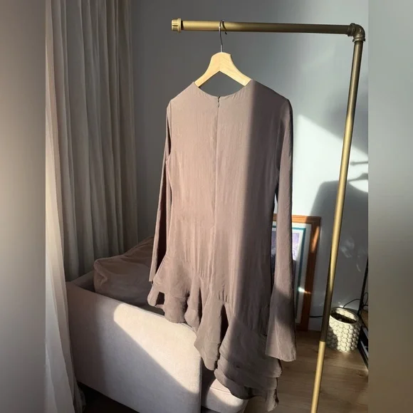 Flowy Ruffled Mini Dress, Chocolate Brown, Zara, M, NWT - Picture 4 of 10